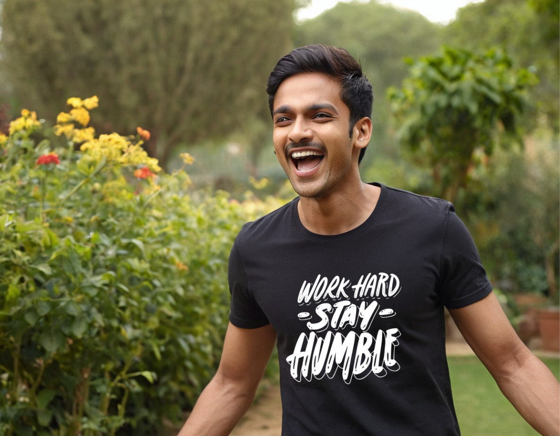 Work Hard Stay Humble Pure Cotton Round Neck T-Shirt