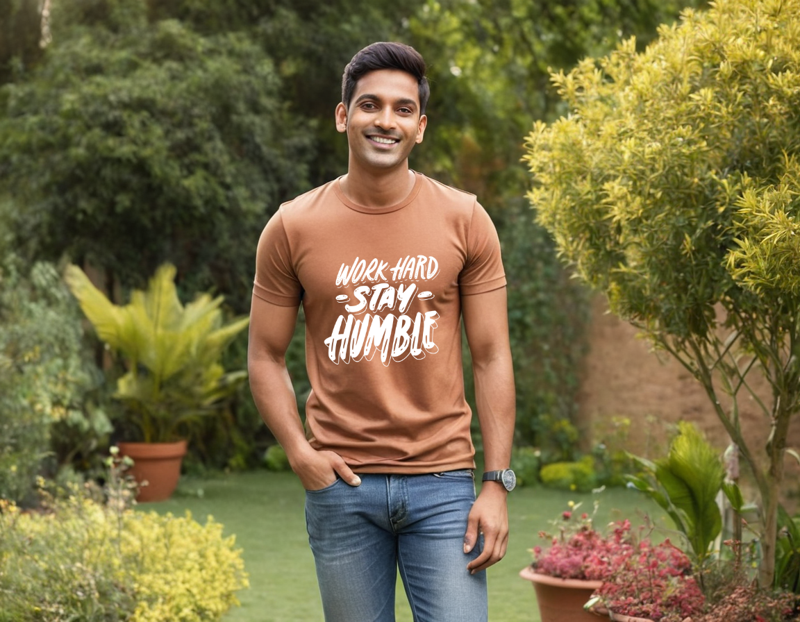 Work Hard Stay Humble Pure Cotton Round Neck T-Shirt