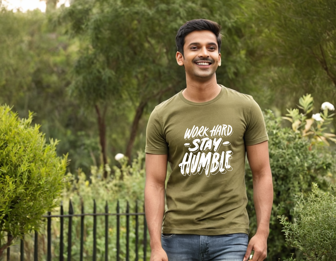 Work Hard Stay Humble Pure Cotton Round Neck T-Shirt