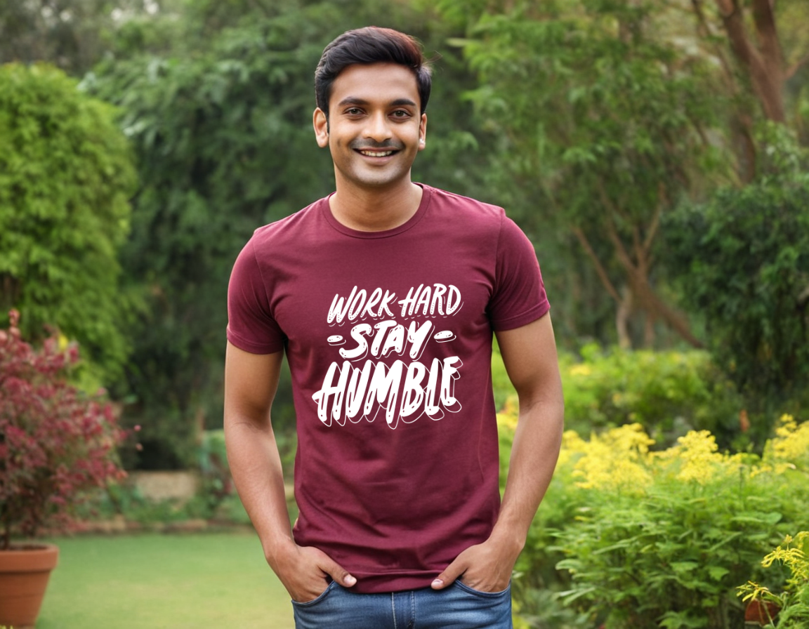 Work Hard Stay Humble Pure Cotton Round Neck T-Shirt