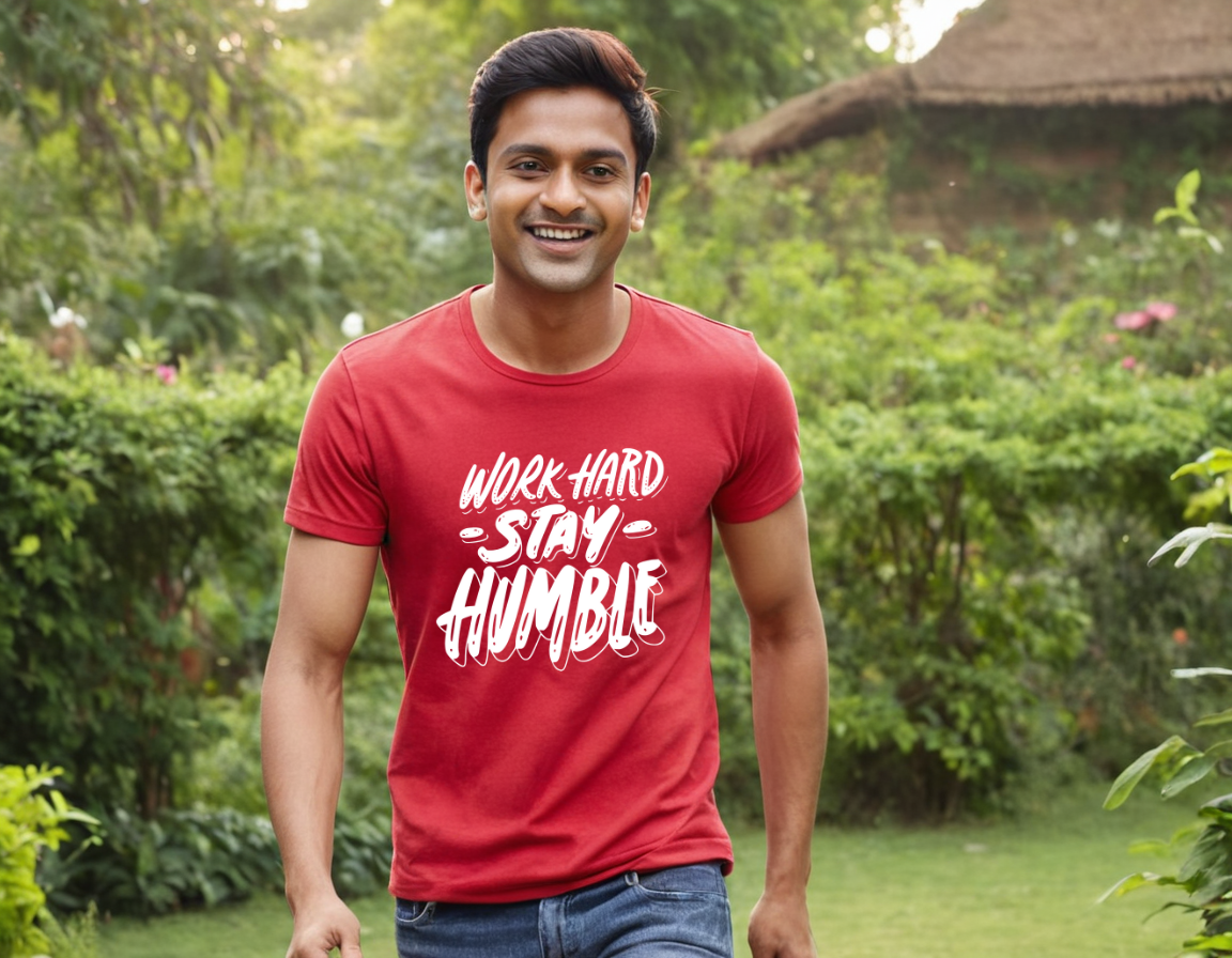 Work Hard Stay Humble Pure Cotton Round Neck T-Shirt