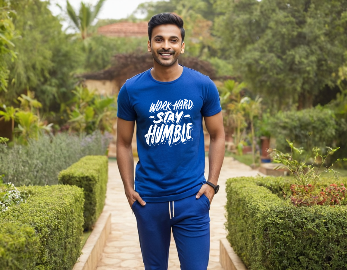 Work Hard Stay Humble Pure Cotton Round Neck T-Shirt