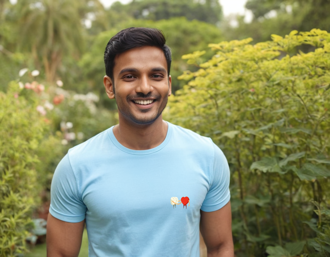 Brain and Heart Handshake Round Neck T-Shirt