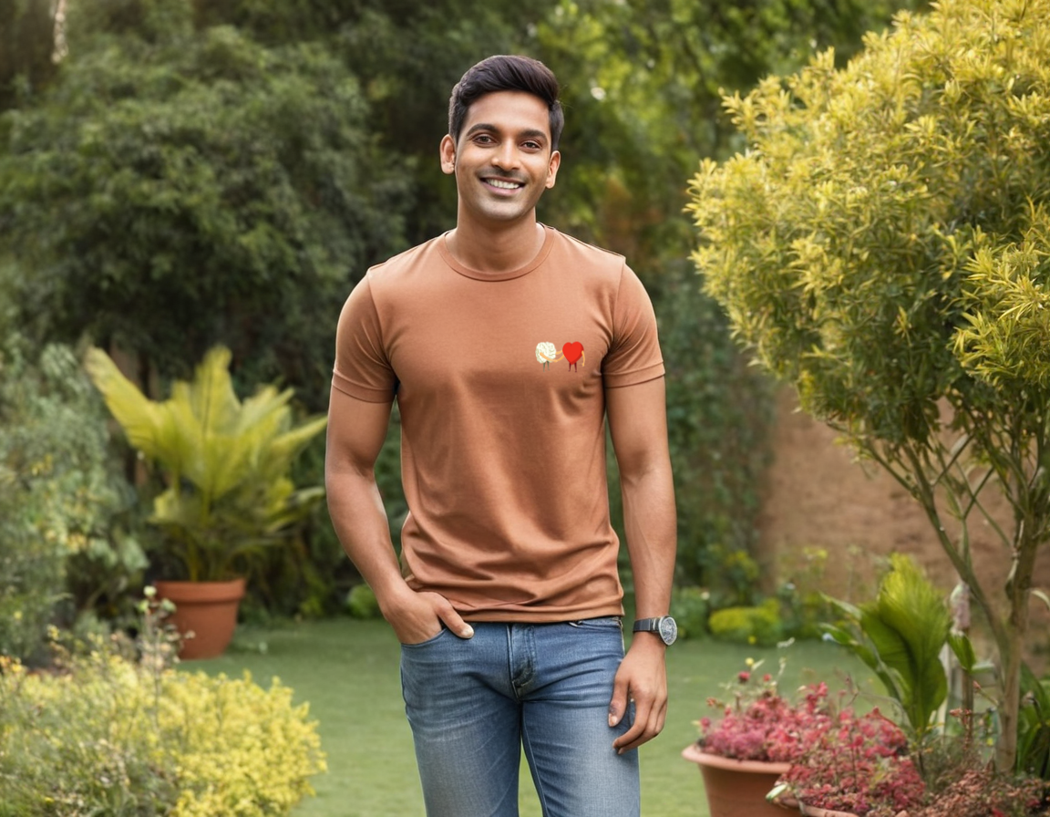 Brain and Heart Handshake Round Neck T-Shirt