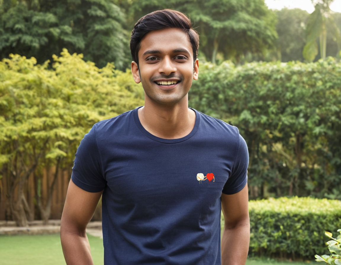 Brain and Heart Handshake Round Neck T-Shirt
