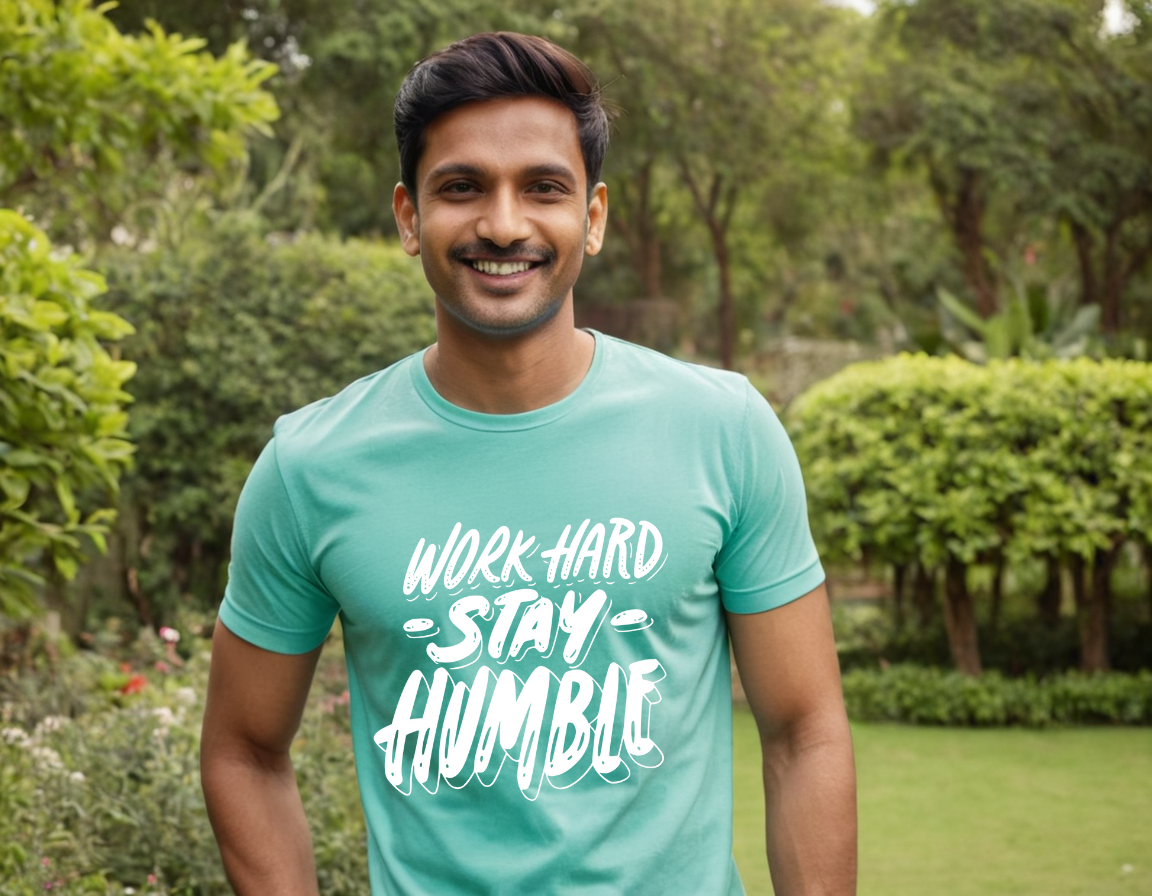 Work Hard Stay Humble Pure Cotton Round Neck T-Shirt