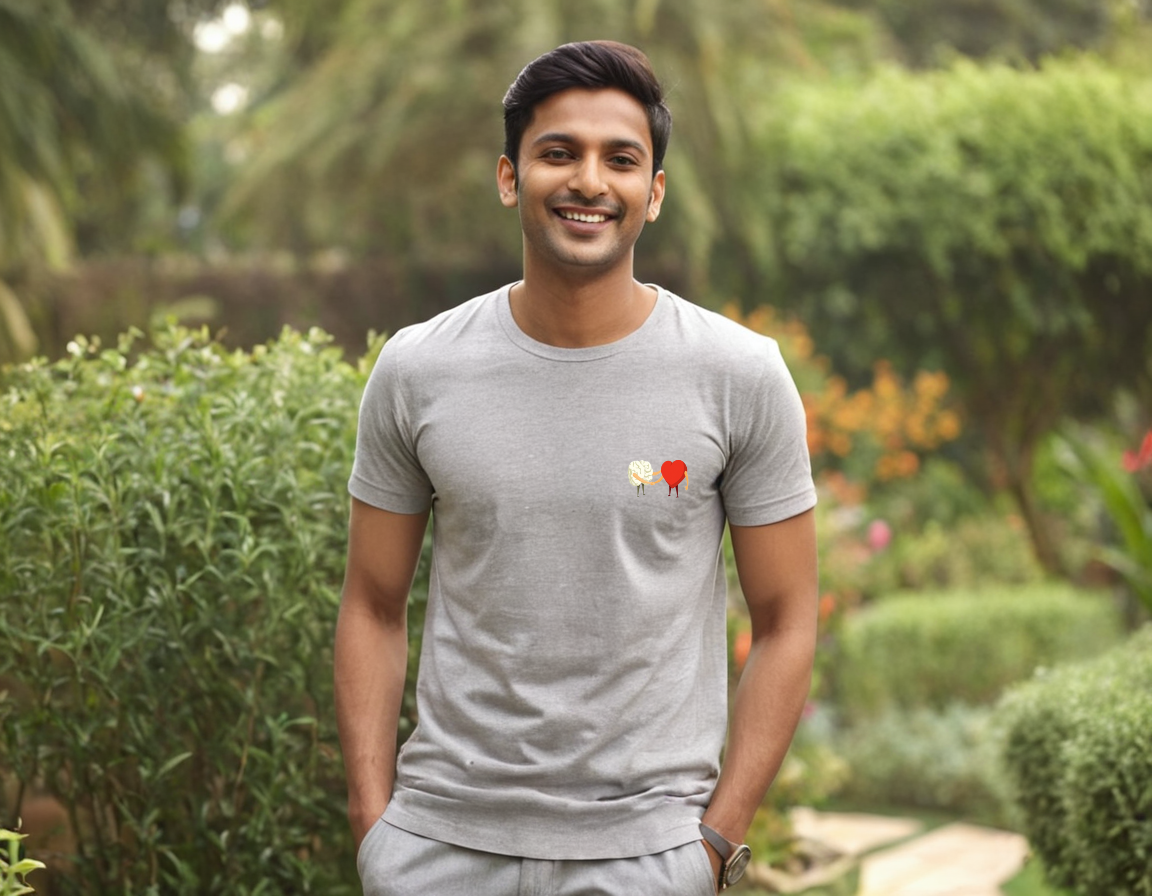 Brain and Heart Handshake Round Neck T-Shirt