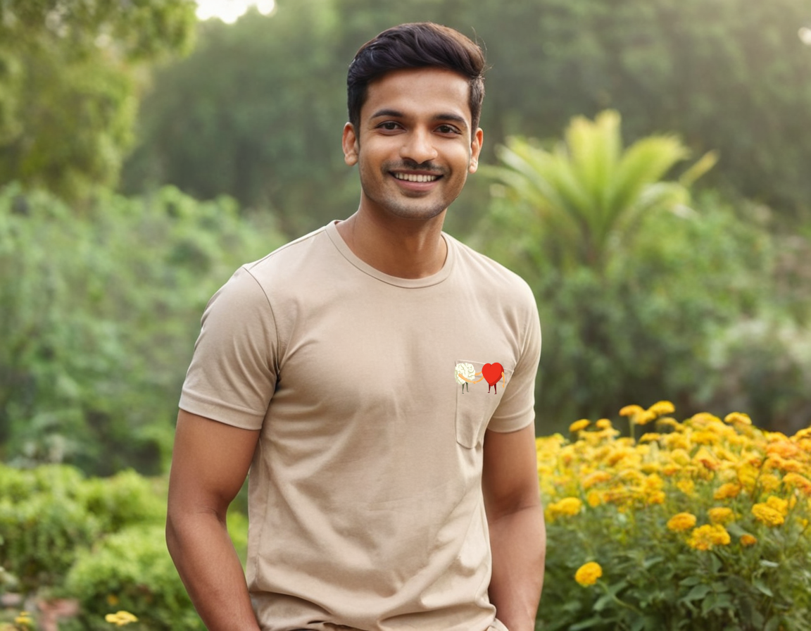 Brain and Heart Handshake Round Neck T-Shirt
