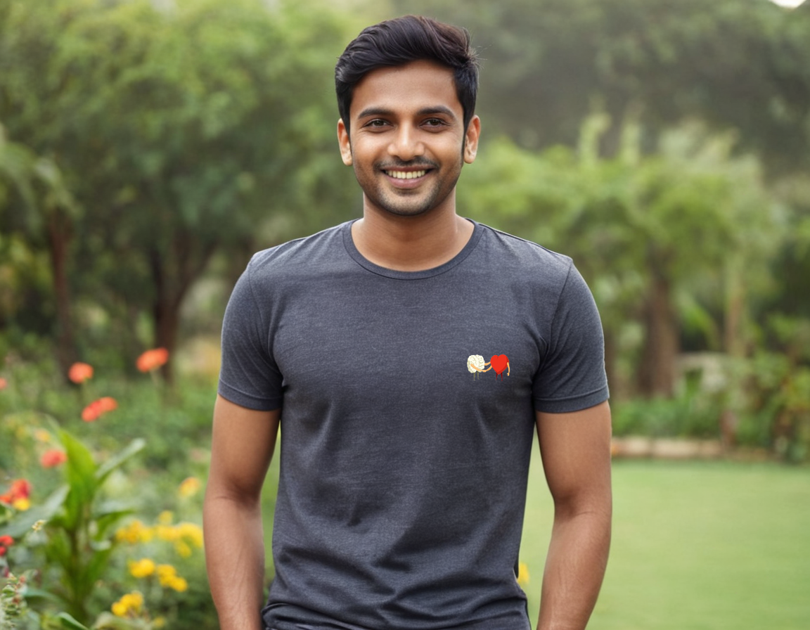 Brain and Heart Handshake Round Neck T-Shirt