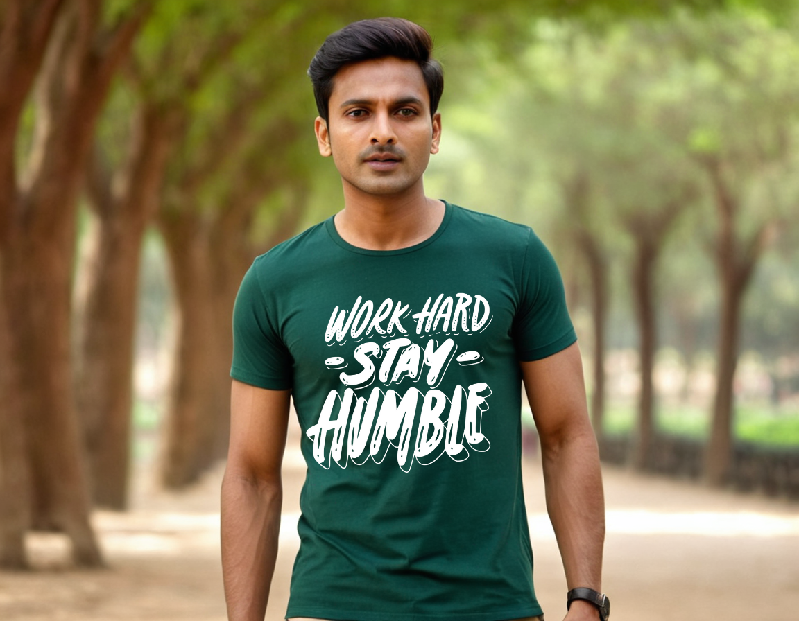 Work Hard Stay Humble Pure Cotton Round Neck T-Shirt